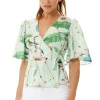 Women's Bird Print Wrap Top with V Neck, Mint Green, Cross Over Front, Perfect for Summer, Regular Fit, Co-ord Set