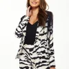 Women's Black & White Ombre Zebra Print Blazer with Collar, Single Button, and Back Slit - Liquorish
