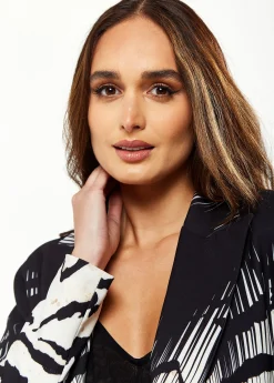 Women's Black & White Ombre Zebra Print Blazer with Collar, Single Button, and Back Slit - Liquorish