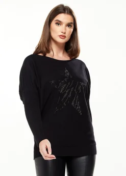 Women's Black Long Sleeve Jumper with Sparkly Zebra Star - Divine Grace