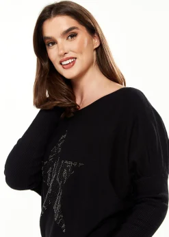 Women's Black Long Sleeve Jumper with Sparkly Zebra Star - Divine Grace