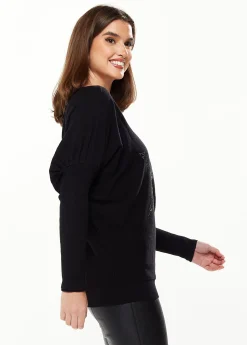 Women's Black Long Sleeve Jumper with Sparkly Zebra Star - Divine Grace