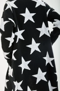 Women's Black Long Sleeve Cardigan with Star Pattern - Chic Comfort by Liquorish