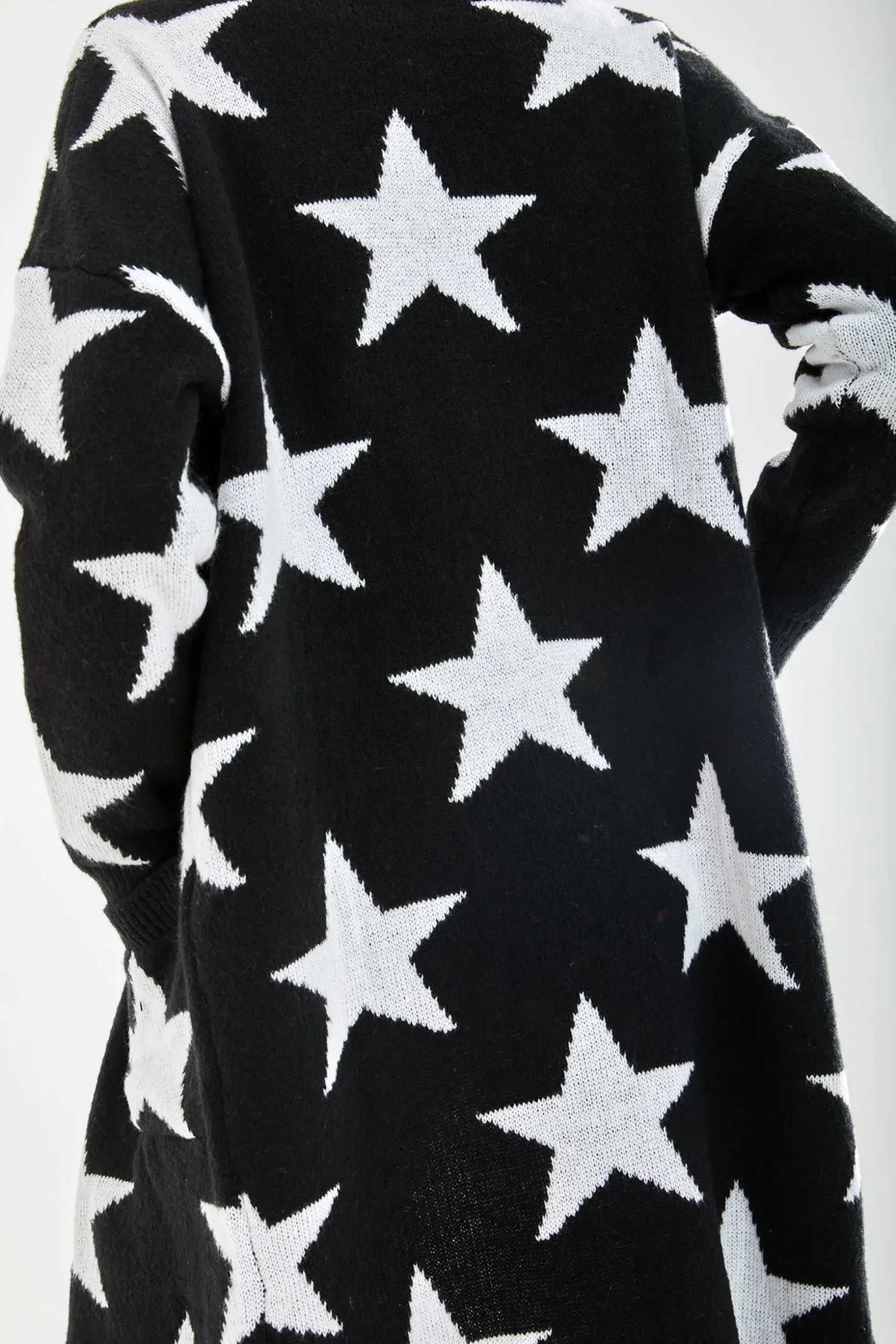 Women's Black Long Sleeve Cardigan with Star Pattern - Chic Comfort by Liquorish