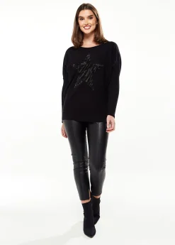 Women's Black Long Sleeve Jumper with Sparkly Zebra Star - Divine Grace