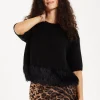 Women's Black Short Sleeves Jumper with Unique Hem Details for Comfortable Loose Fit
