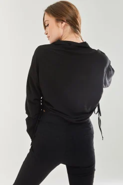 Women's Black Tie Side Blouse - Classic Style, Full Length Sleeve, Regular Fit, Available in UK Sizes 8-12.