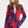 Women's Blazer - Red Floral Print, Regular Fit, Peaked Lapels, Single Button Fastening, Liquorish