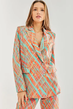 Women's Blazer - Relaxed Orange Scribble Print with Padded Shoulders, Co-ord Set, Liquorish