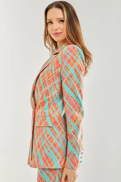 Women's Blazer - Relaxed Orange Scribble Print with Padded Shoulders, Co-ord Set, Liquorish