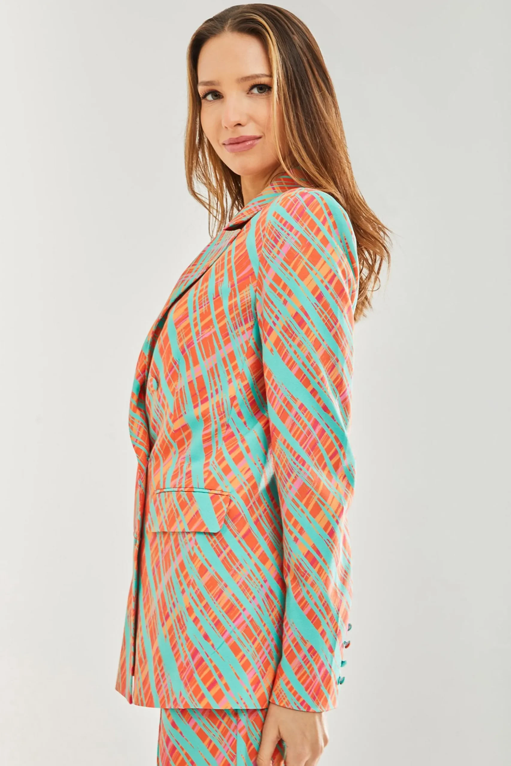 Women's Blazer - Relaxed Orange Scribble Print with Padded Shoulders, Co-ord Set, Liquorish