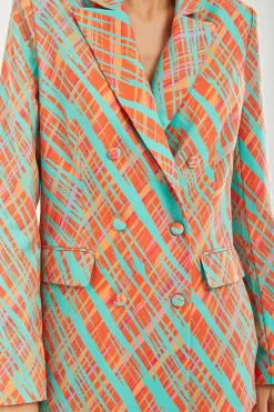 Women's Blazer - Relaxed Orange Scribble Print with Padded Shoulders, Co-ord Set, Liquorish