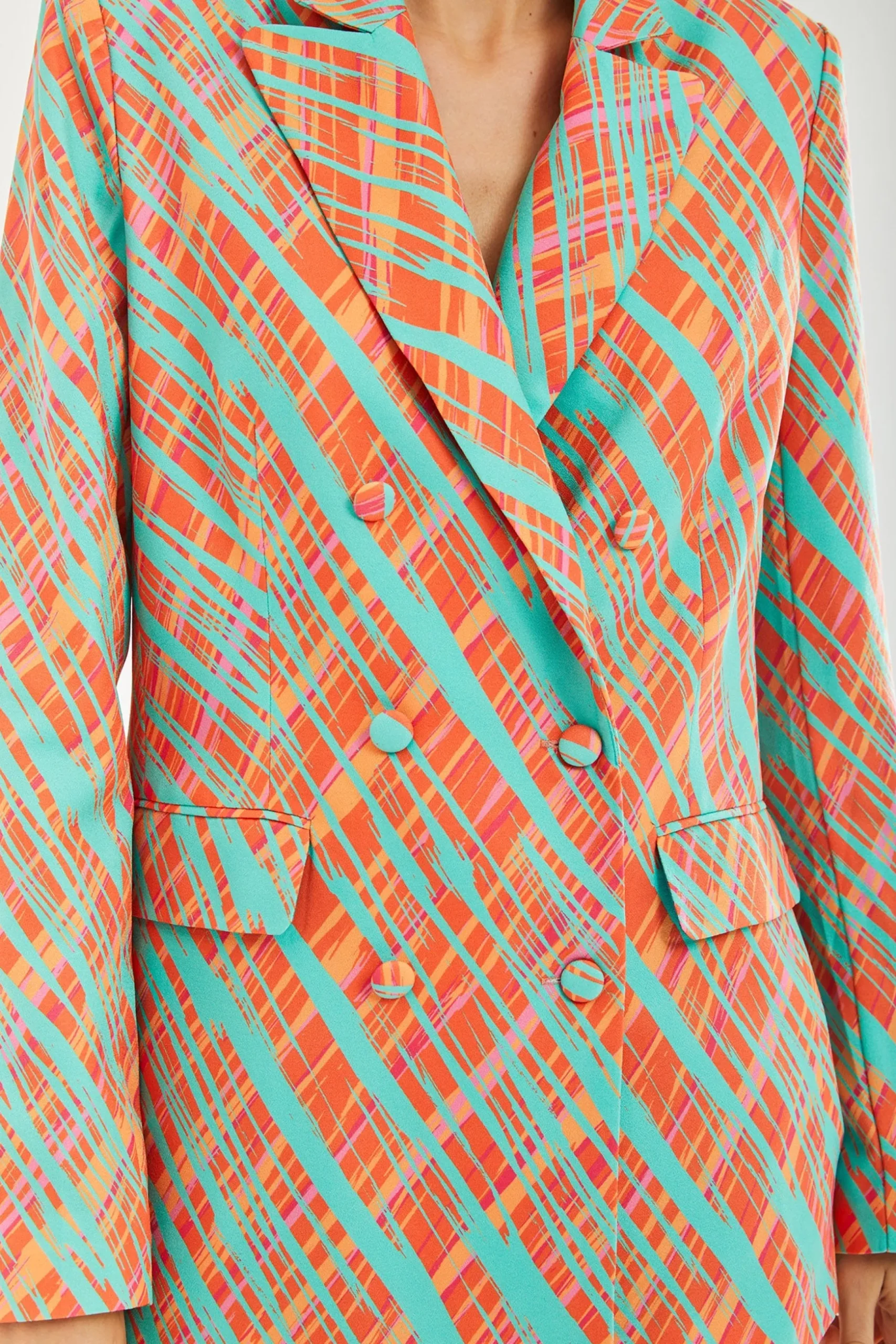 Women's Blazer - Relaxed Orange Scribble Print with Padded Shoulders, Co-ord Set, Liquorish