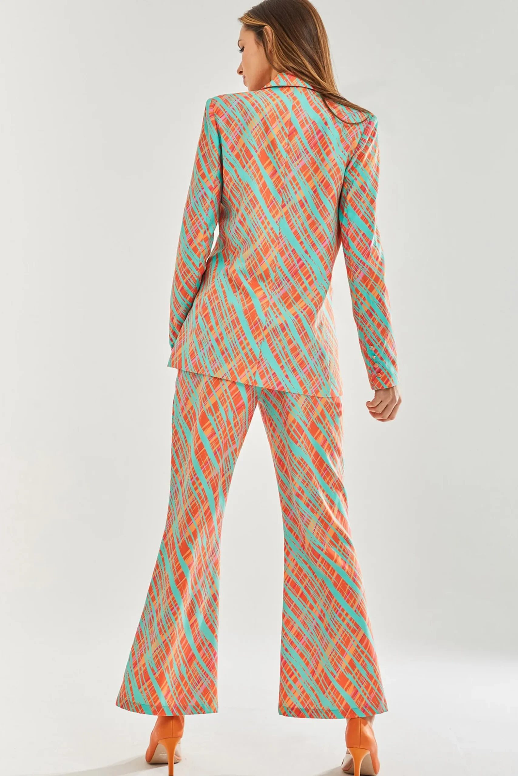 Women's Blazer - Relaxed Orange Scribble Print with Padded Shoulders, Co-ord Set, Liquorish