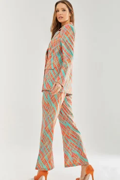 Women's Blazer - Relaxed Orange Scribble Print with Padded Shoulders, Co-ord Set, Liquorish