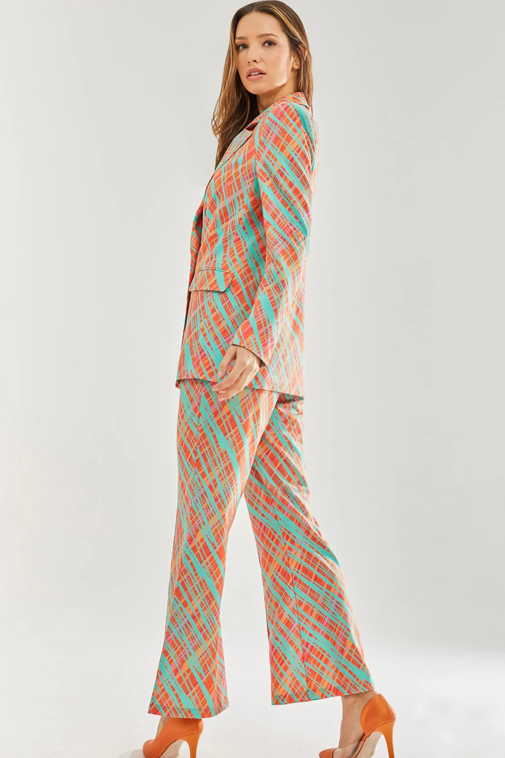 Women's Blazer - Relaxed Orange Scribble Print with Padded Shoulders, Co-ord Set, Liquorish