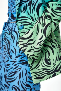 Women's Blazer in Blue and Green Ombre Zebra Print with Padded Shoulders - Liquorish