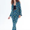 Women's Blazer in Blue, Yellow & Navy with Geometric Pattern, Tailored Fit, 1 Button Closure, Liquorish