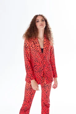 Women's Blazer in Orange Ombre with Full-Length Sleeves and Black Leopard Print Detail - Liquorish