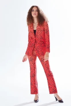 Women's Blazer in Orange Ombre with Full-Length Sleeves and Black Leopard Print Detail - Liquorish