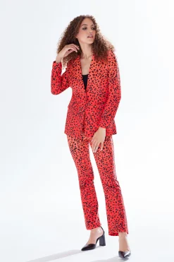Women's Blazer in Orange Ombre with Full-Length Sleeves and Black Leopard Print Detail - Liquorish
