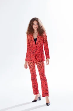 Women's Blazer in Orange Ombre with Full-Length Sleeves and Black Leopard Print Detail - Liquorish