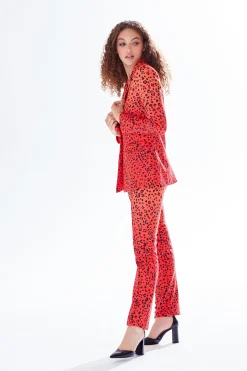 Women's Blazer in Orange Ombre with Full-Length Sleeves and Black Leopard Print Detail - Liquorish