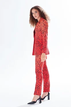 Women's Blazer in Orange Ombre with Full-Length Sleeves and Black Leopard Print Detail - Liquorish