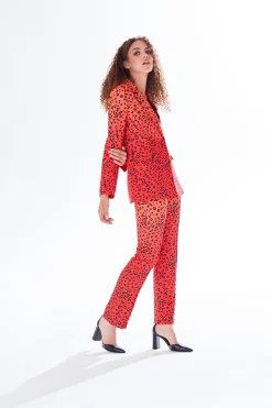 Women's Blazer in Orange Ombre with Full-Length Sleeves and Black Leopard Print Detail - Liquorish