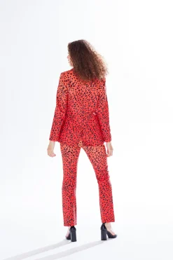 Women's Blazer in Orange Ombre with Full-Length Sleeves and Black Leopard Print Detail - Liquorish