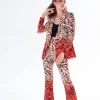 Women's Blazer in Orange with Zebra Print, Relaxed Fit and Padded Shoulders - Liquorish