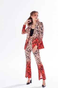 Women's Blazer in Orange with Zebra Print, Relaxed Fit and Padded Shoulders - Liquorish