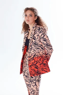 Women's Blazer in Orange with Zebra Print, Relaxed Fit and Padded Shoulders - Liquorish
