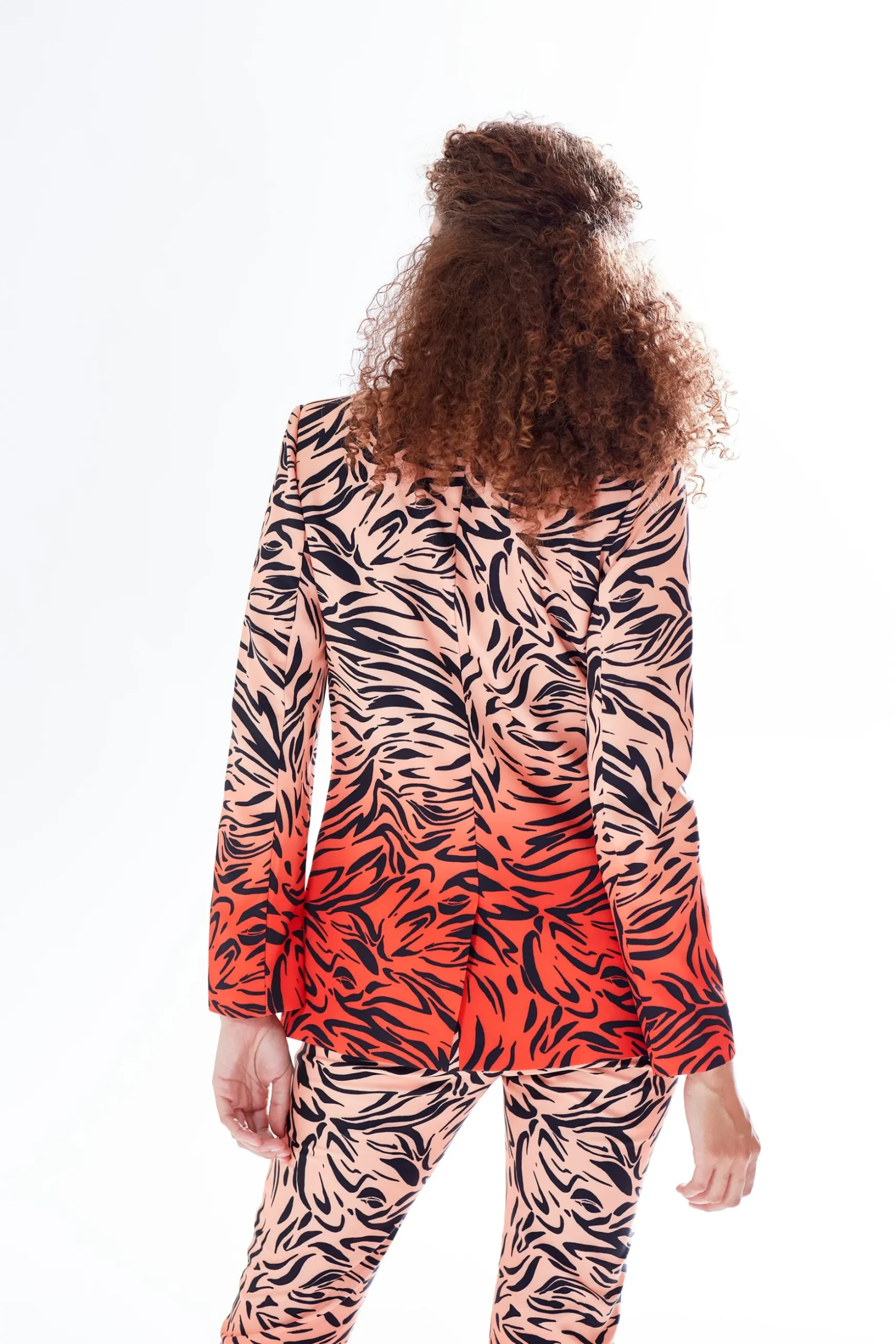 Women's Blazer in Orange with Zebra Print, Relaxed Fit and Padded Shoulders - Liquorish