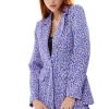 Women's Blazer in Purple with Stroke Print, Relaxed Fit, Padded Shoulders, Liquorish