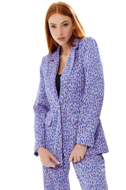 Women's Blazer in Purple with Stroke Print, Relaxed Fit, Padded Shoulders, Liquorish