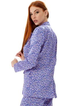 Women's Blazer in Purple with Stroke Print, Relaxed Fit, Padded Shoulders, Liquorish