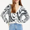 Women's Cardigan - Fluffy Black and White Cropped with Long Sleeves, Button-Up Design, by Liquorish