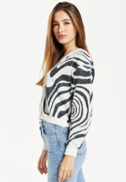 Women's Cardigan - Fluffy Black and White Cropped with Long Sleeves, Button-Up Design, by Liquorish