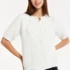 Women's Cardigan - Super Soft White Floral Short Sleeve Knit with Button Down - Liquorish