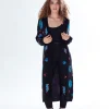 Women's Cardigan in Black with Full-Length Sleeves, Cosmic Pattern, Open Front, Stylish Design by Liquorish