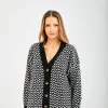 Women's Cardigan in Black and White with Long Sleeves, Unique Geometric Pattern, Stylish Fit - Liquorish