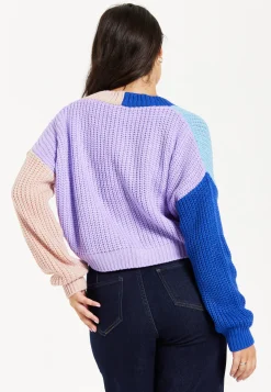 Women's Cardigan in Cool Tones with Ribbed Texture, Full-Length Sleeves, Cropped Fit - Liquorish