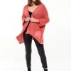 Women's Cardigan in Coral & Cream with Long Sleeves, Star Detail Back, Cozy Knit - Liquorish