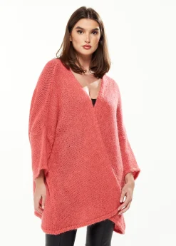 Women's Cardigan in Coral & Cream with Long Sleeves, Star Detail Back, Cozy Knit - Liquorish