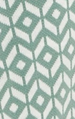 Women's Cardigan in Green & Off White, Loose Fit with Geometric Pattern, Open Front Design, by Liquorish