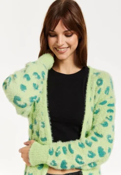 Women's Cardigan in Green Animal Print with Longline Design and Front Pockets - Liquorish