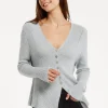 Women's Cardigan in Grey, Ribbed Knit with Button-Down Closure, Long Sleeves, Chic Design by Liquorish
