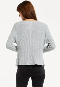 Women's Cardigan in Grey, Ribbed Knit with Button-Down Closure, Long Sleeves, Chic Design by Liquorish
