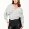 Women's Cardigan in Grey with Ribbed Pattern, Batwing Sleeves & Knot Detail - Liquorish